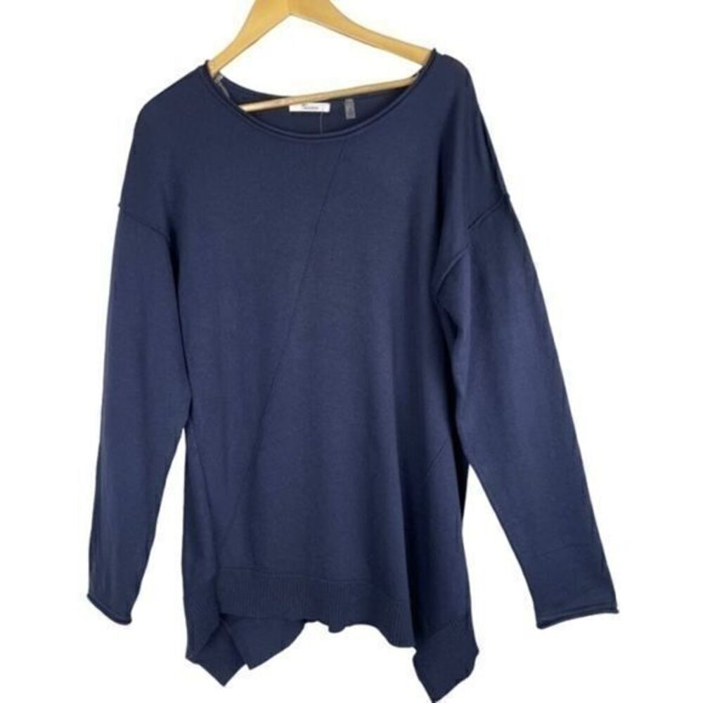 89th & Madison Blue Ribbed Asymmetric Sweater Medium
